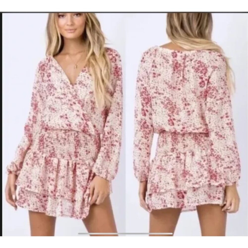 Princess Polly Dress S Small Pink Long Sleeve Smocked Blouson